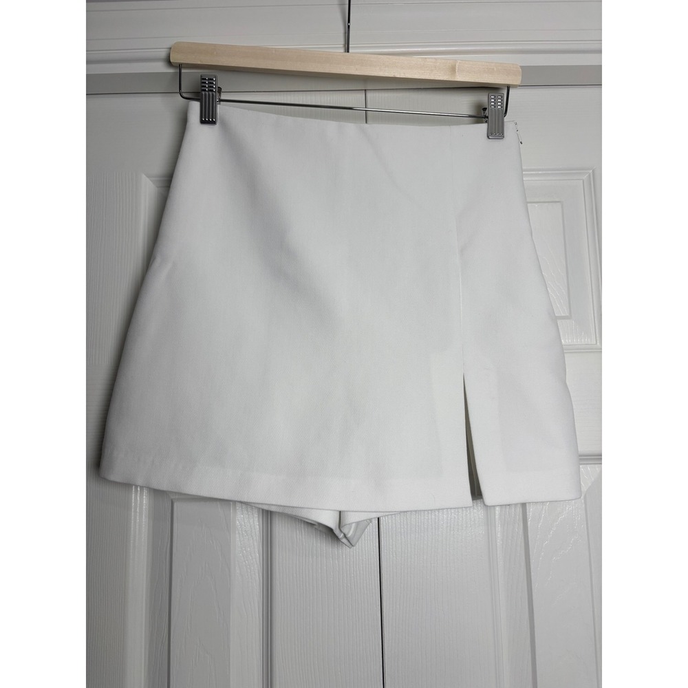 Zara White High Waisted Skort Side Slit Mini Skirt Shorts Small 32140319